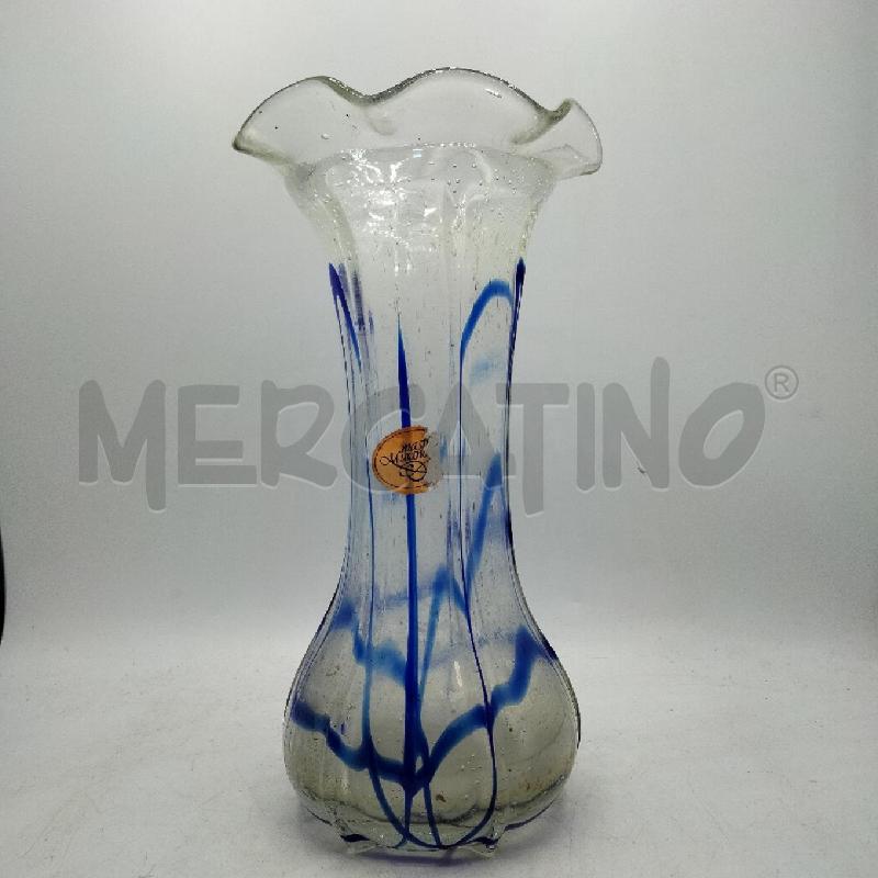 VASO MURANO B/ONDULATO DEC BLU  | Mercatino dell'Usato Roma viale tirreno 1