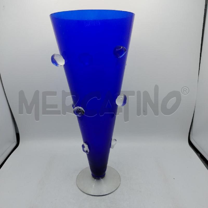 VASO TROMBA VETRO BLU MILLE BOLLE | Mercatino dell'Usato Roma viale tirreno 1