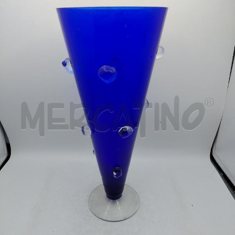 VASO TROMBA VETRO BLU MILLE BOLLE | Mercatino dell'Usato Roma viale tirreno 2