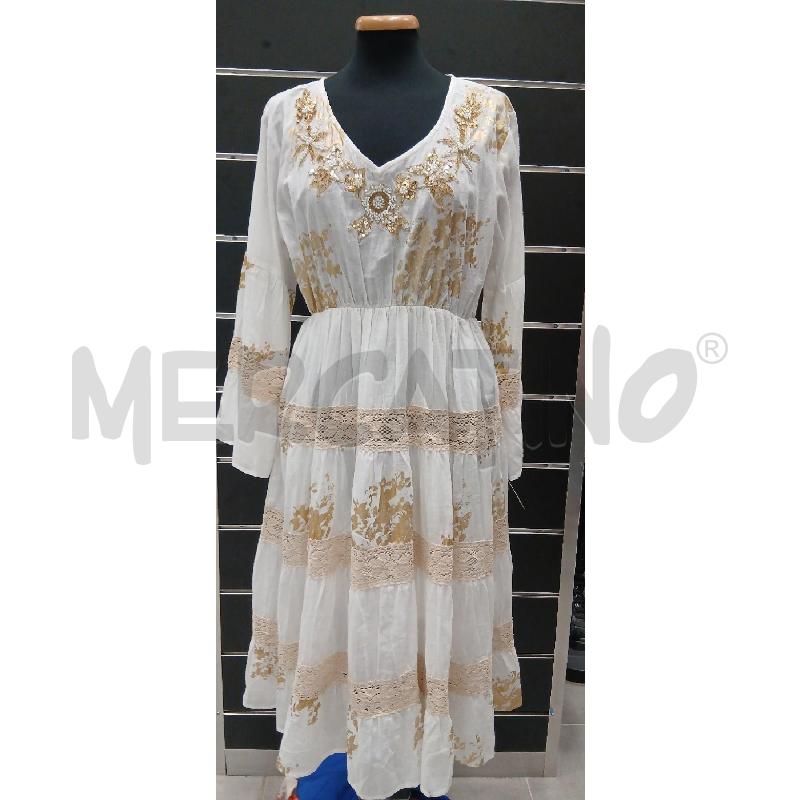 VESTITO D POSITANO BIANCO MOTIVO DORATO | Mercatino dell'Usato Roma viale tirreno 1