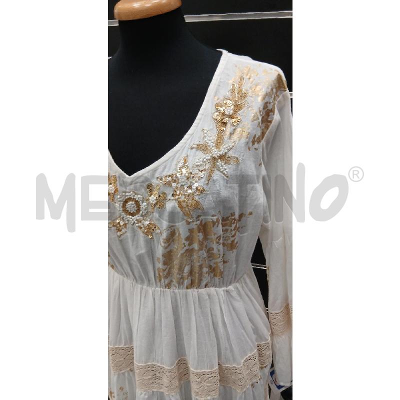 VESTITO D POSITANO BIANCO MOTIVO DORATO | Mercatino dell'Usato Roma viale tirreno 4