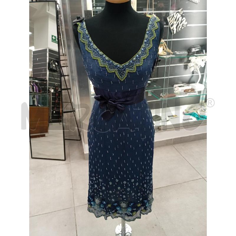 VESTITO D TWINSET BLU PERLINE MULTICOLR FASCIA RASO | Mercatino dell'Usato Roma viale tirreno 1