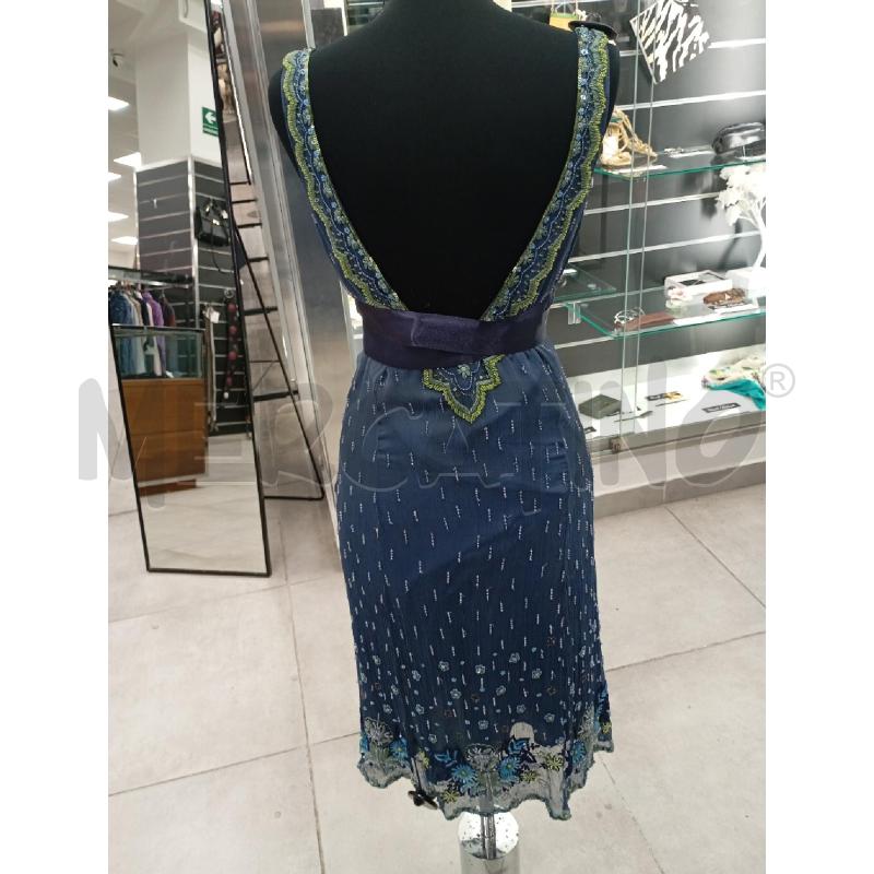 VESTITO D TWINSET BLU PERLINE MULTICOLR FASCIA RASO | Mercatino dell'Usato Roma viale tirreno 2