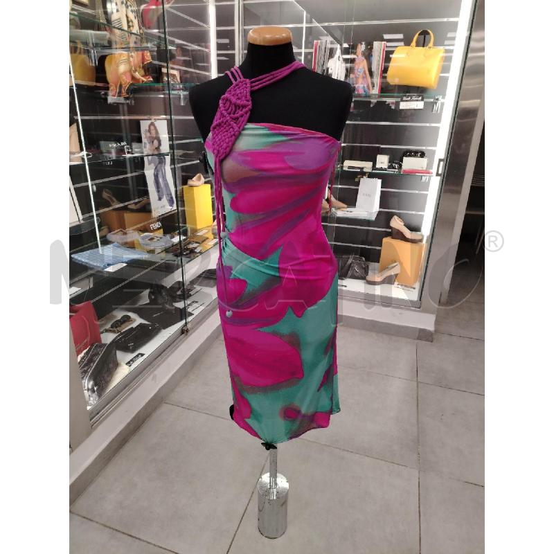 VESTITO D UNGARO FUCSIA FANT ASTRATTA VE ACQUA FUCSIA MONOSPALLA  | Mercatino dell'Usato Roma viale tirreno 1