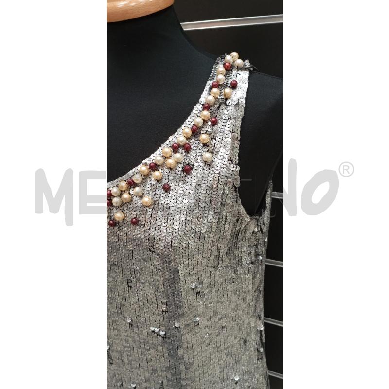 VESTITO RE DVALENTINO PAILLETTES ARGENTO SCOLLO PERLE  | Mercatino dell'Usato Roma viale tirreno 3