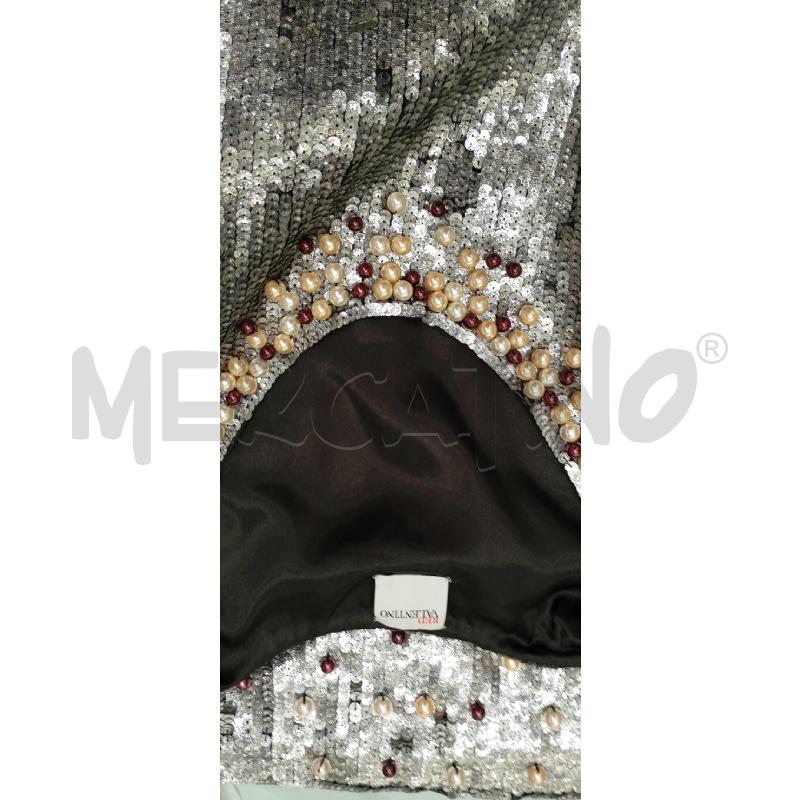 VESTITO RE DVALENTINO PAILLETTES ARGENTO SCOLLO PERLE  | Mercatino dell'Usato Roma viale tirreno 4