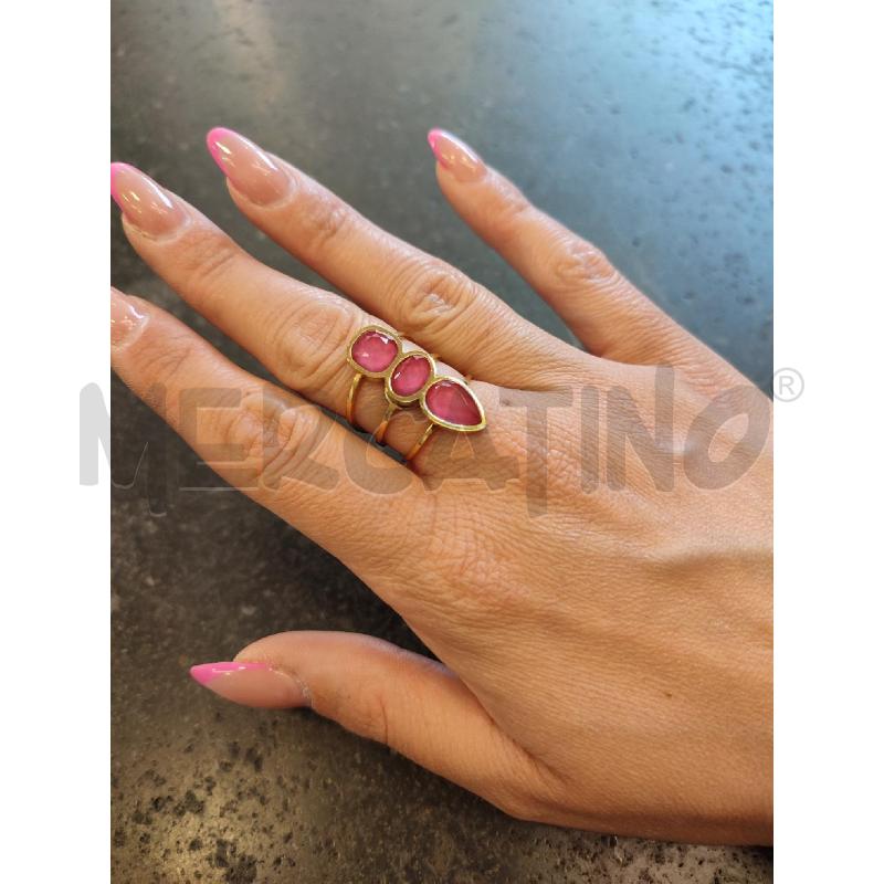 ANELLO DONNA RAGGI TRE FILI PIETRE ROSSE  | Mercatino dell'Usato Roma montemario 2
