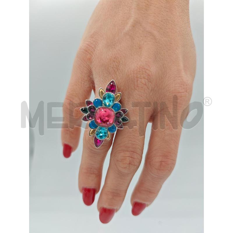 ANELLO DONNA SWAROVSKI PIETRE ROSA E CELESTI | Mercatino dell'Usato Roma montemario 1