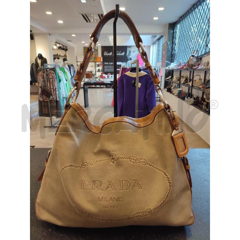 BORSA DONNA BEIGE TESSUTO PRADA | Mercatino dell'Usato Roma montemario 1