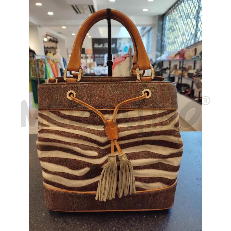 BORSA DONNA MARRONE ETRO INSERTI TESSUTO BEIGE | Mercatino dell'Usato Roma montemario 1
