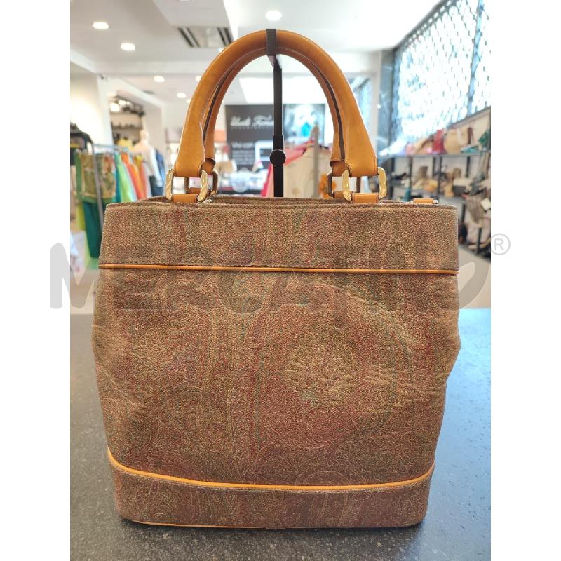 BORSA DONNA MARRONE ETRO INSERTI TESSUTO BEIGE | Mercatino dell'Usato Roma montemario 2