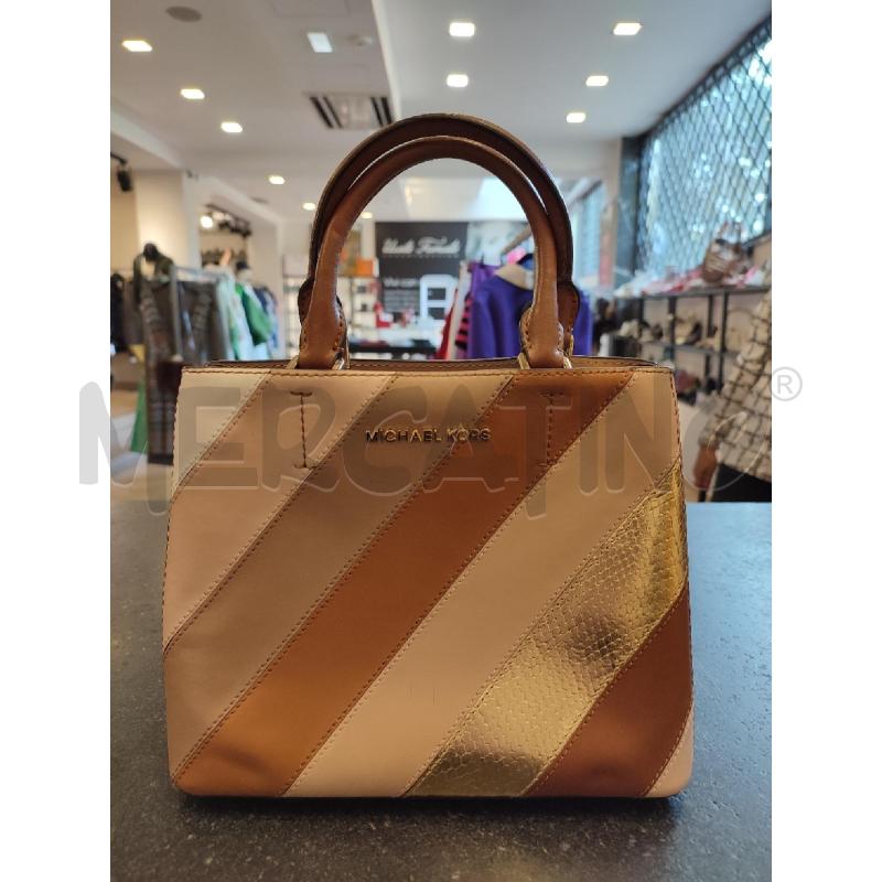 BORSA DONNA MARRONE RIGHE ROSA MICHAEL KORS | Mercatino dell'Usato Roma montemario 1