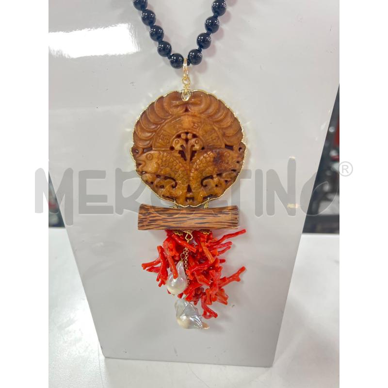 COLLANA PALLE NERE CARPE PEZZETTI ROSSI | Mercatino dell'Usato Roma montemario 2