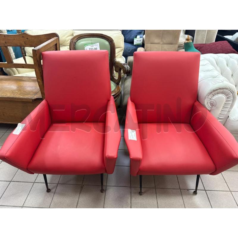COPPIA POLTRONE TAPPEZZERIA ANNI 70 ROSSE | Mercatino dell'Usato Roma montemario 1