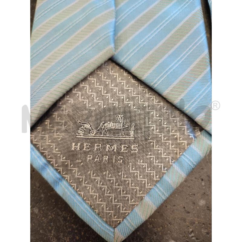 CRAVATTA CELESTE RIGHE HERMES | Mercatino dell'Usato Roma montemario 3
