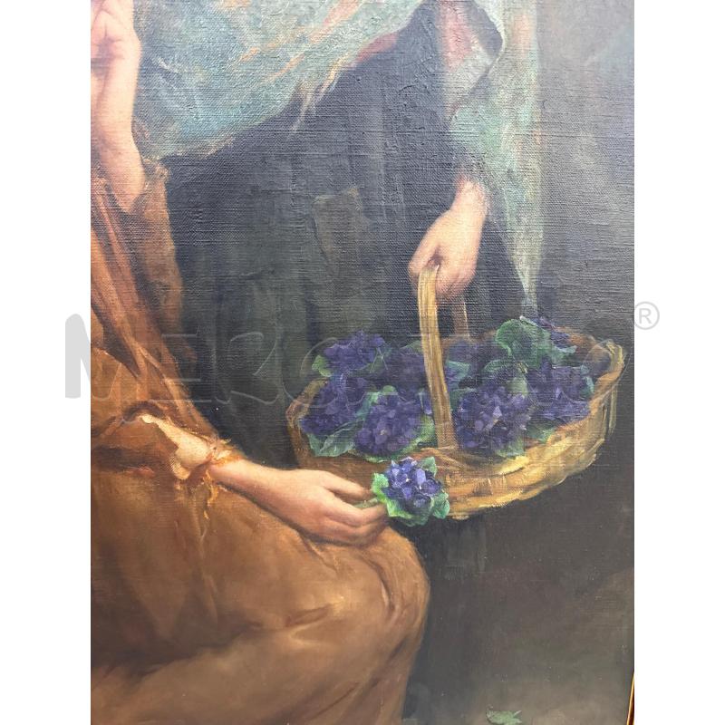 DIPINTO SCUOLA PRERAFFAELLITA DONNE CON FIORI | Mercatino dell'Usato Roma montemario 3