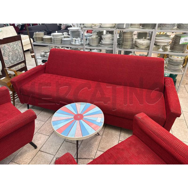 DIVANO LETTO +POLTRONE+TAVOLINO ANNI'50 ROSSO | Mercatino dell'Usato Roma montemario 4
