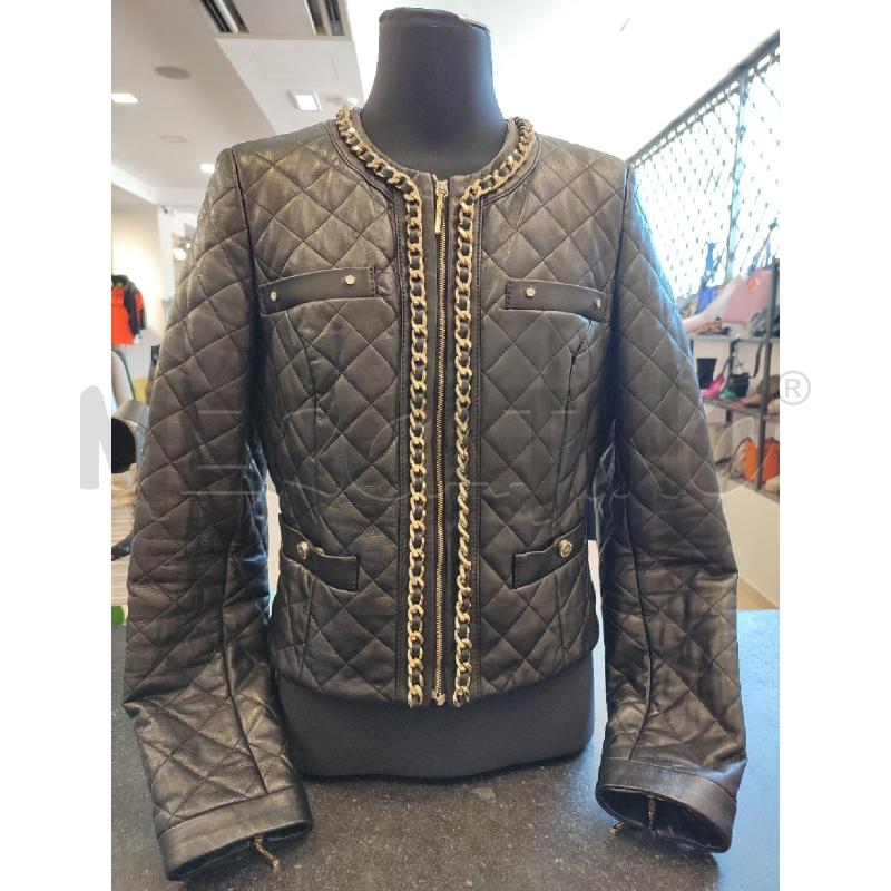 GIACCA DONNA NERA ELISABETTA FRANCHI PELLE CATENE DORATE | Mercatino dell'Usato Roma montemario 1