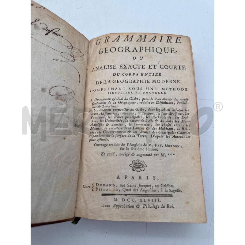 LIBRO GRAMMAIRE GEOGRAPHIQUE M. DCC. XLVIII | Mercatino dell'Usato Roma montemario 1