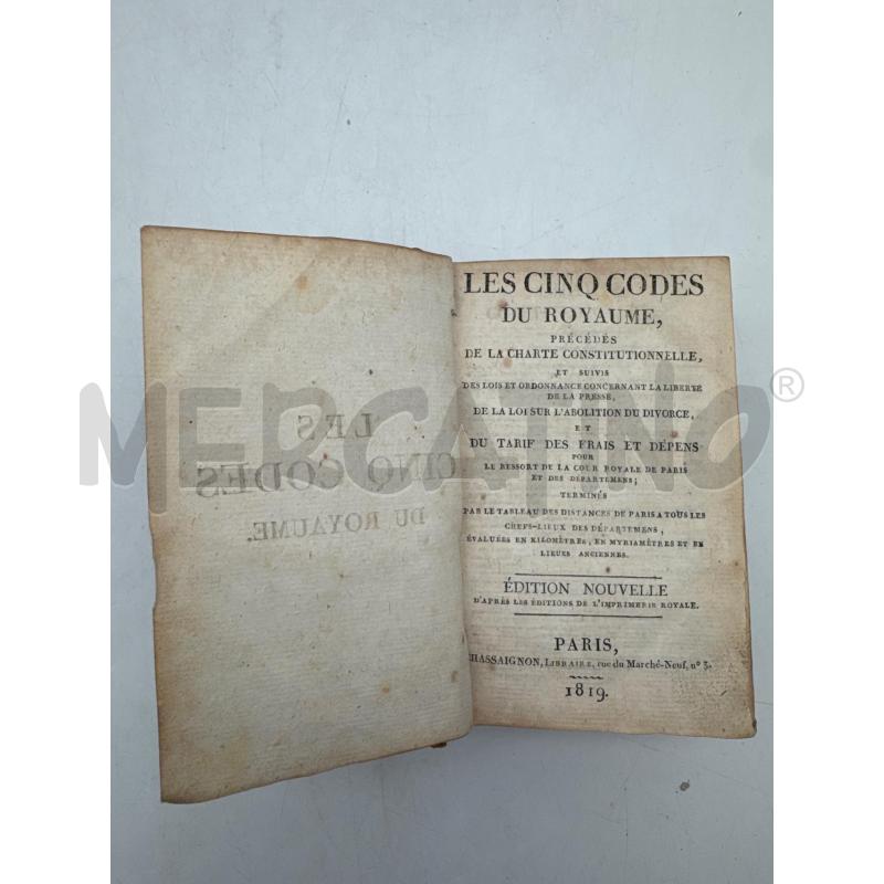 LIBRO LES CINQCODES DU ROYAUME 1819 | Mercatino dell'Usato Roma montemario 1