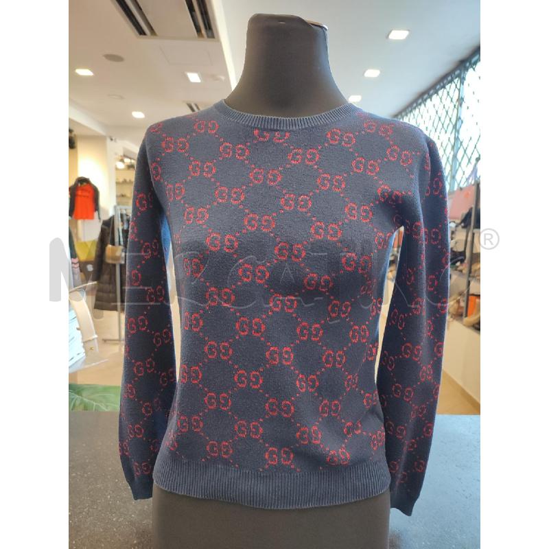 MAGLIA DONNA BLU GUCCI MONOGRAM ROSSO  | Mercatino dell'Usato Roma montemario 1