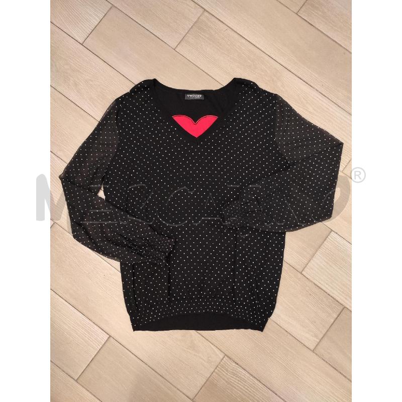 MAGLIA DONNA NERA TWINSET POIS CUORE ROSSO | Mercatino dell'Usato Roma montemario 1