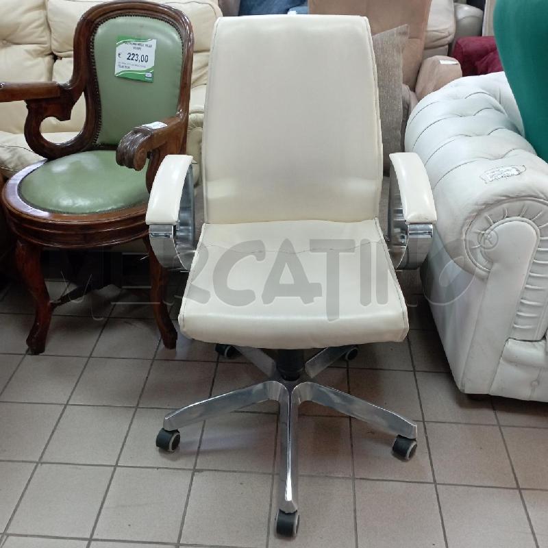 POLTRONA UFFICIO VAGHI PELLE BEIGE CROMO | Mercatino dell'Usato Roma montemario 2