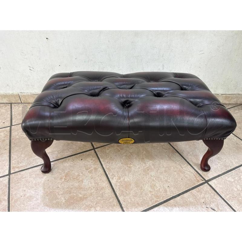 POUF CHESTERFIELD QUEEN ANNE PELLE BORDEAUX | Mercatino dell'Usato Roma montemario 1