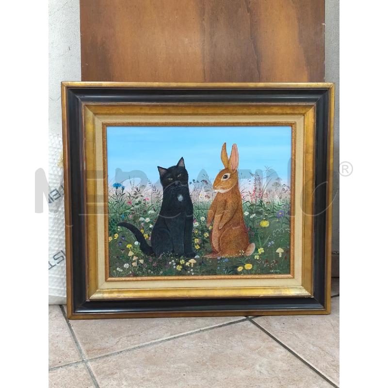 QUADRO J M VIDAL NAIVE GATTO NERO CONIGLIO | Mercatino dell'Usato Roma montemario 1