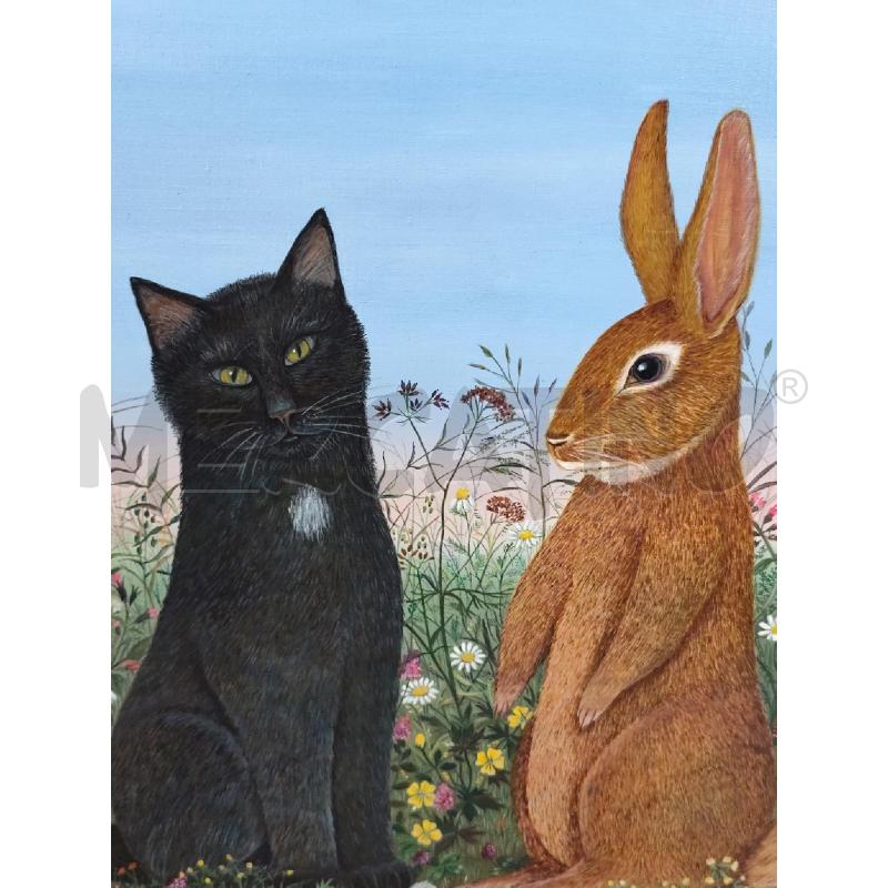 QUADRO J M VIDAL NAIVE GATTO NERO CONIGLIO | Mercatino dell'Usato Roma montemario 2