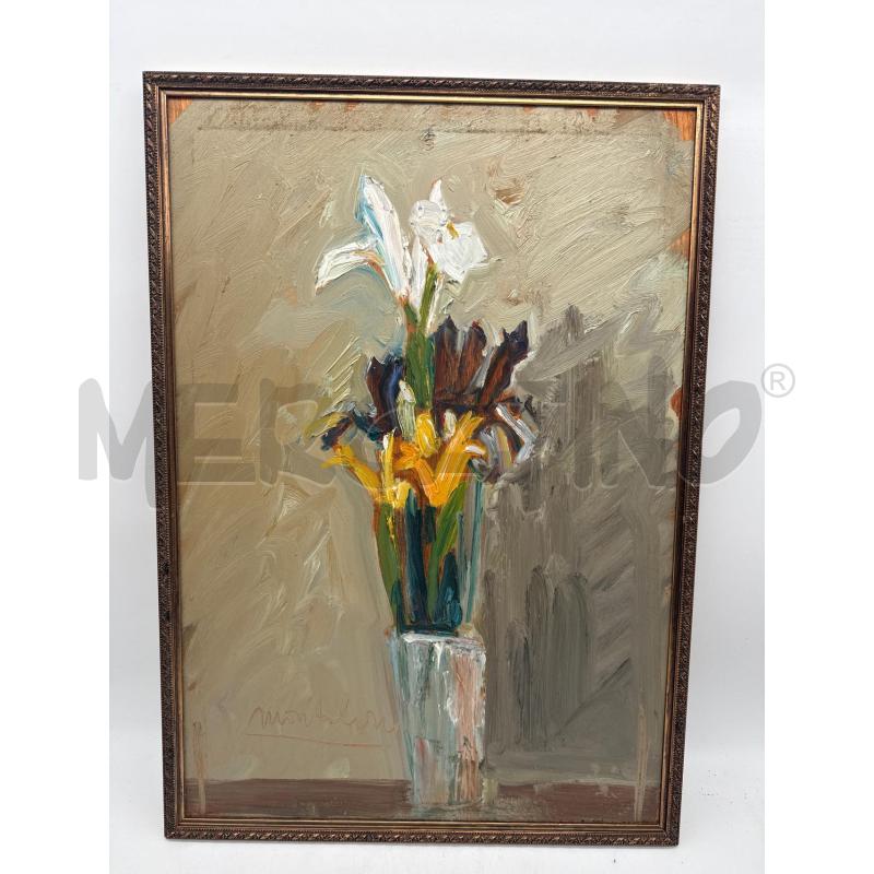 QUADRO OLIO SU LEGNO VASO CON FIORI | Mercatino dell'Usato Roma montemario 1
