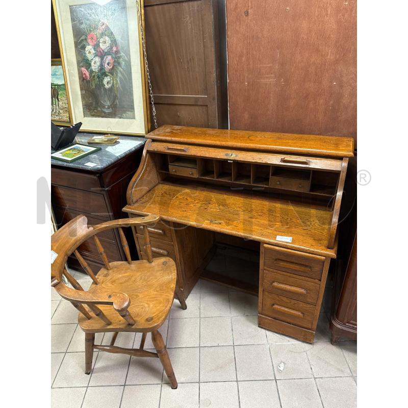 SCRIVANIA ROVERE A RULLO + SEDIA | Mercatino dell'Usato Roma montemario 1