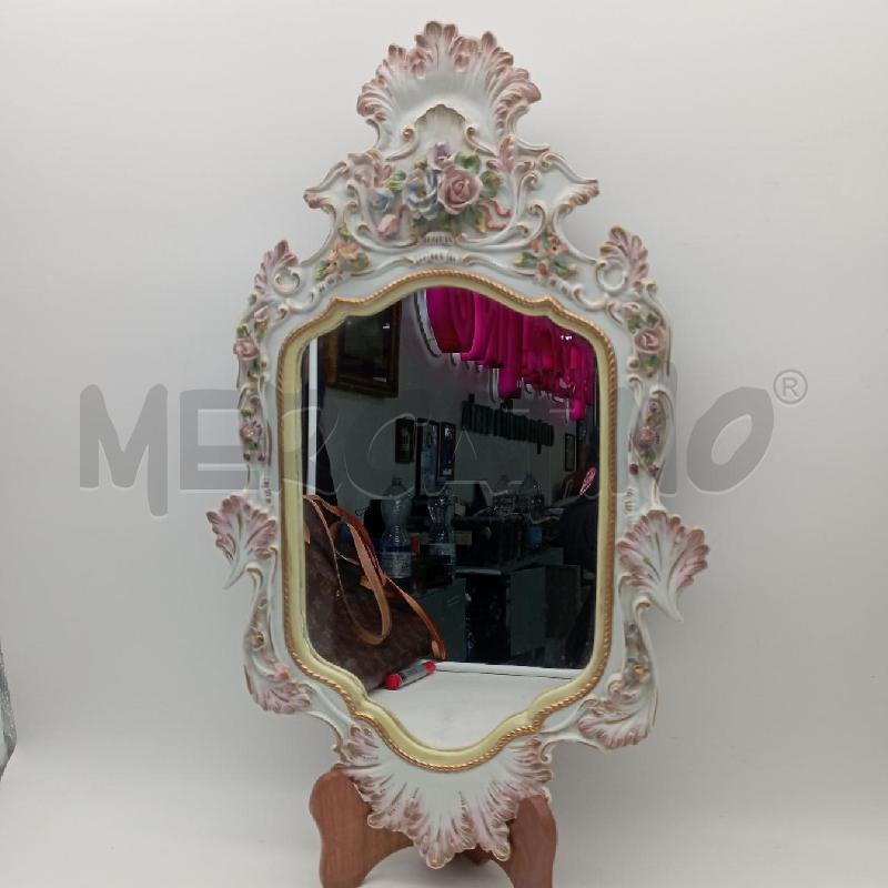 SPECCHIO CAPODIMONTE ROSA FIORI BLU | Mercatino dell'Usato Roma montemario 1
