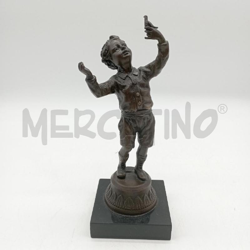 STATUA BRONZO FANCIULLO UCCELLINO ART BRONZE | Mercatino dell'Usato Roma montemario 1