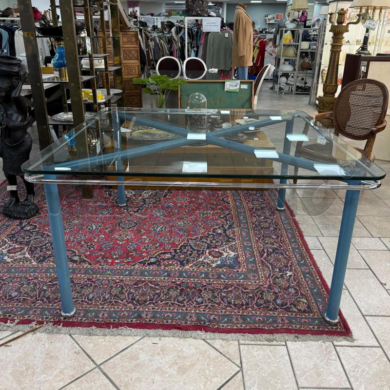 TAVOLO QUADRATO BASE METALLO BLU | Mercatino dell'Usato Roma montemario 1