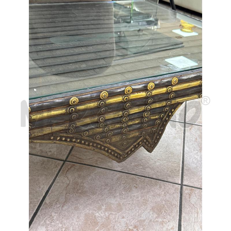 TAVOLO SALOTTO ETNICO FASCE OTTONE CRISTALLO | Mercatino dell'Usato Roma montemario 3