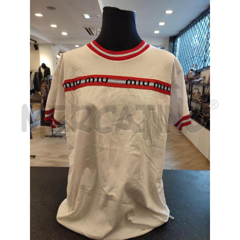 T SHIRT DONNA BIANCA MIU MIU FASCIA ROSSA | Mercatino dell'Usato Roma montemario 1