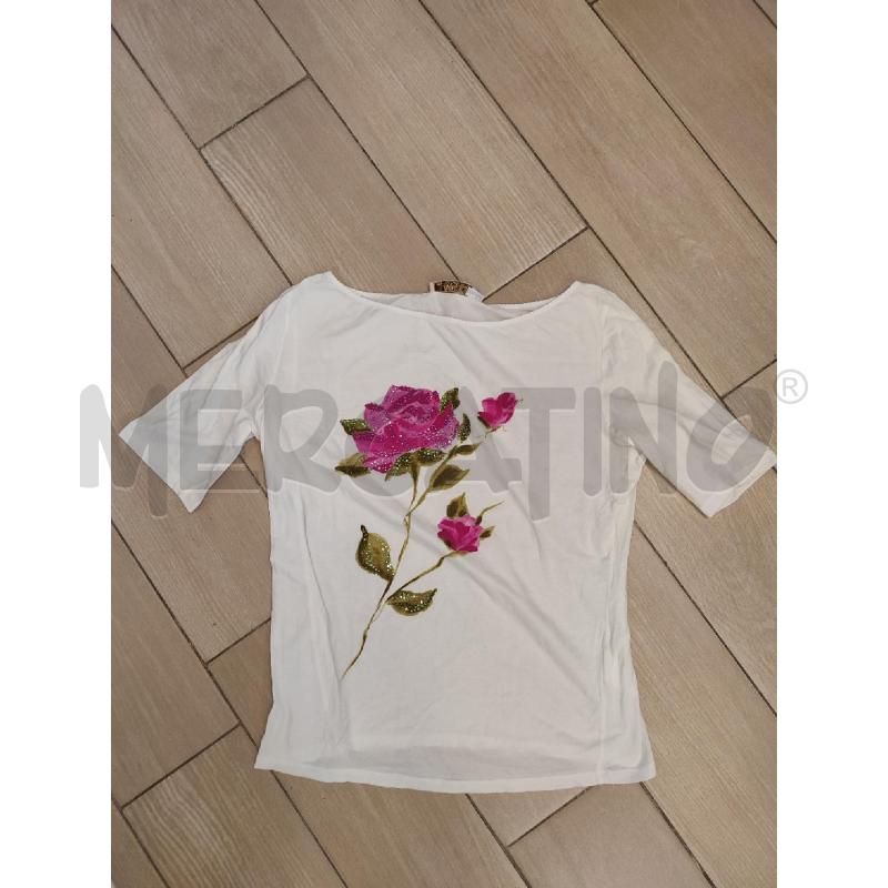 T SHIRT DONNA BIANCO BLUMARINE FIORI STRASS | Mercatino dell'Usato Roma montemario 1