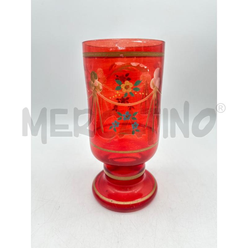 VASO VETRO ROSSO DIPINTO FESTONI | Mercatino dell'Usato Roma montemario 1
