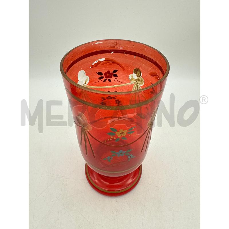 VASO VETRO ROSSO DIPINTO FESTONI | Mercatino dell'Usato Roma montemario 2