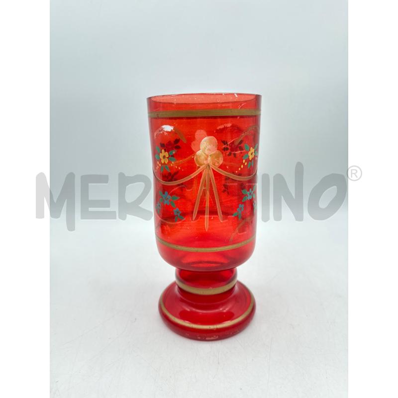 VASO VETRO ROSSO DIPINTO FESTONI | Mercatino dell'Usato Roma montemario 3