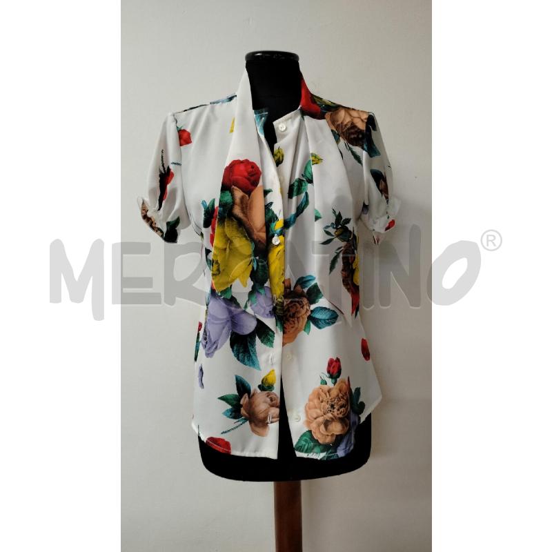 CAMICIA DONNA MEZZA MANICA LOVE MOSCHINO BIANCA FIORI ROSSI LILLA | Mercatino dell'Usato Roma cinecitta' 1