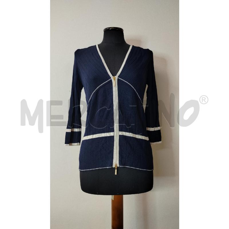 CARDIGAN DONNA LUISA SPAGNOLI BLU SCURO BORDINI BIANCHI  | Mercatino dell'Usato Roma cinecitta' 1