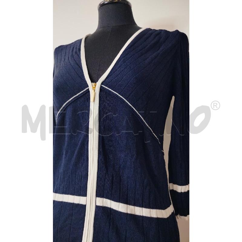 CARDIGAN DONNA LUISA SPAGNOLI BLU SCURO BORDINI BIANCHI  | Mercatino dell'Usato Roma cinecitta' 2
