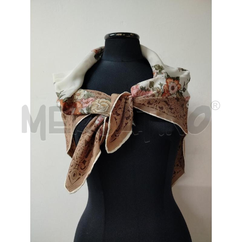 FOULARD CD BIANCO BORDI BEIGE FIORI ROSA | Mercatino dell'Usato Roma cinecitta' 1