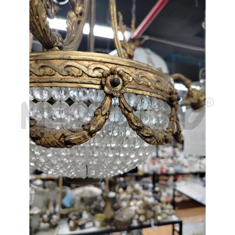 LAMPADARIO LIBERTY DORATO COPPA IN FILI DI GOCCE DI VETRO | Mercatino dell'Usato Roma cinecitta' 2
