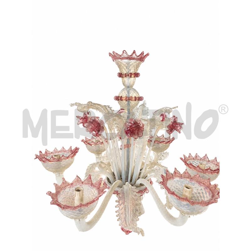 LAMPADARIO MURANO 6 LUCI VETRO OPALINO ROSA | Mercatino dell'Usato Roma cinecitta' 1