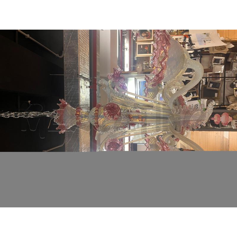 LAMPADARIO MURANO 6 LUCI VETRO OPALINO ROSA | Mercatino dell'Usato Roma cinecitta' 2