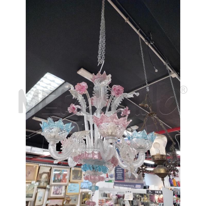 LAMPADARIO MURANO FOGLIE ROSA AZZURRE  | Mercatino dell'Usato Roma cinecitta' 1