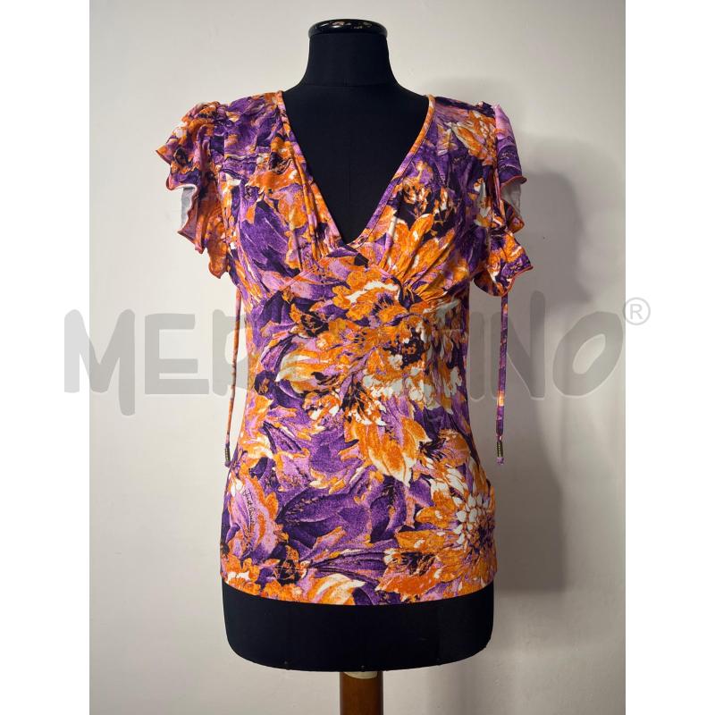 MAGLIA DONNA JUST CAVALLI VIOLA FIORI ARANCIO | Mercatino dell'Usato Roma cinecitta' 1